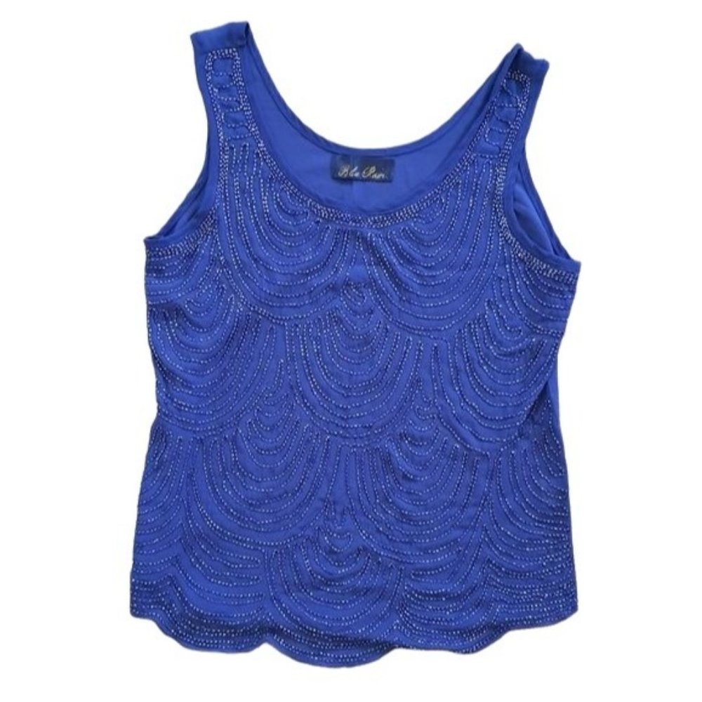 Francesca's Blue Rain Blue Beaded Sleeveless Top